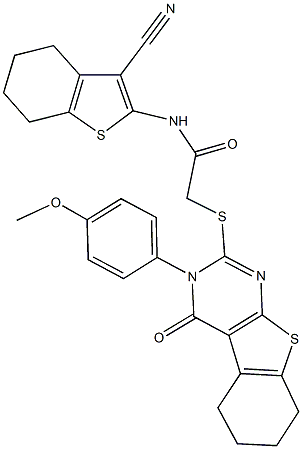 N-(3-cyano-4,5,6,7-tetrahydro-1-benzothien-2-yl)-2-{[3-(4-methoxyphenyl)-4-oxo-3,4,5,6,7,8-hexahydro[1]benzothieno[2,3-d]pyrimidin-2-yl]sulfanyl}acetamide Struktur