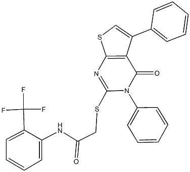 2-[(4-oxo-3,5-diphenyl-3,4-dihydrothieno[2,3-d]pyrimidin-2-yl)sulfanyl]-N-[2-(trifluoromethyl)phenyl]acetamide Struktur