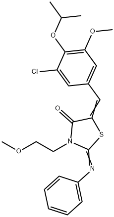 5-(3-chloro-4-isopropoxy-5-methoxybenzylidene)-3-(2-methoxyethyl)-2-(phenylimino)-1,3-thiazolidin-4-one Struktur