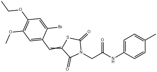 2-[5-(2-bromo-4-ethoxy-5-methoxybenzylidene)-2,4-dioxo-1,3-thiazolidin-3-yl]-N-(4-methylphenyl)acetamide Struktur