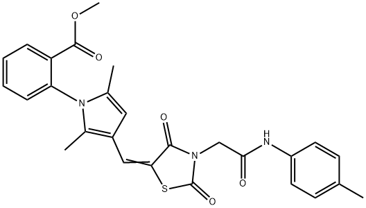 methyl 2-[3-({2,4-dioxo-3-[2-oxo-2-(4-toluidino)ethyl]-1,3-thiazolidin-5-ylidene}methyl)-2,5-dimethyl-1H-pyrrol-1-yl]benzoate Struktur