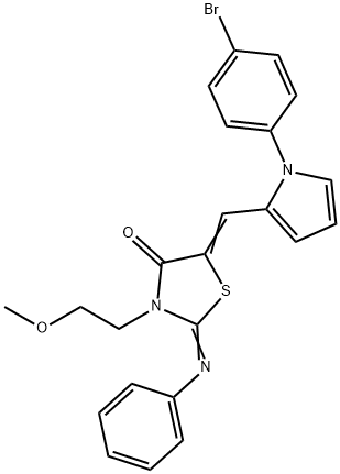 5-{[1-(4-bromophenyl)-1H-pyrrol-2-yl]methylene}-3-(2-methoxyethyl)-2-(phenylimino)-1,3-thiazolidin-4-one Struktur