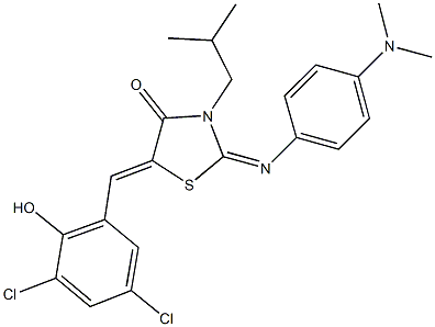 5-(3,5-dichloro-2-hydroxybenzylidene)-2-{[4-(dimethylamino)phenyl]imino}-3-isobutyl-1,3-thiazolidin-4-one Struktur