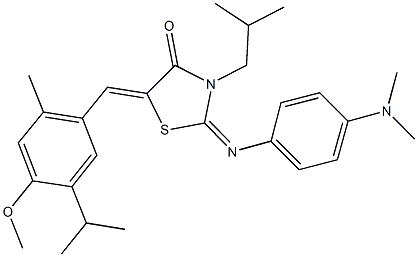 2-{[4-(dimethylamino)phenyl]imino}-3-isobutyl-5-(5-isopropyl-4-methoxy-2-methylbenzylidene)-1,3-thiazolidin-4-one Struktur