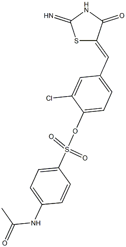 2-chloro-4-[(2-imino-4-oxo-1,3-thiazolidin-5-ylidene)methyl]phenyl 4-(acetylamino)benzenesulfonate Struktur