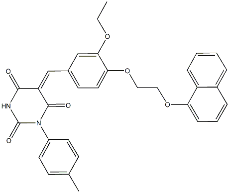 5-{3-ethoxy-4-[2-(1-naphthyloxy)ethoxy]benzylidene}-1-(4-methylphenyl)-2,4,6(1H,3H,5H)-pyrimidinetrione Struktur