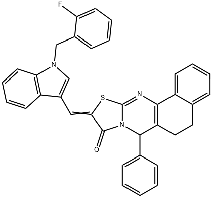 10-{[1-(2-fluorobenzyl)-1H-indol-3-yl]methylene}-7-phenyl-5,7-dihydro-6H-benzo[h][1,3]thiazolo[2,3-b]quinazolin-9(10H)-one Struktur