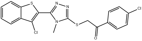 2-{[5-(3-chloro-1-benzothien-2-yl)-4-methyl-4H-1,2,4-triazol-3-yl]sulfanyl}-1-(4-chlorophenyl)ethanone Struktur