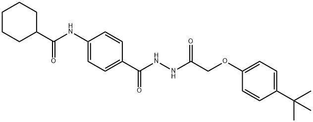 N-[4-({2-[(4-tert-butylphenoxy)acetyl]hydrazino}carbonyl)phenyl]cyclohexanecarboxamide Struktur