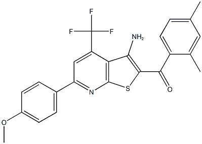 [3-amino-6-(4-methoxyphenyl)-4-(trifluoromethyl)thieno[2,3-b]pyridin-2-yl](2,4-dimethylphenyl)methanone Struktur