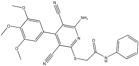 2-{[6-amino-3,5-dicyano-4-(3,4,5-trimethoxyphenyl)pyridin-2-yl]sulfanyl}-N-phenylacetamide Struktur