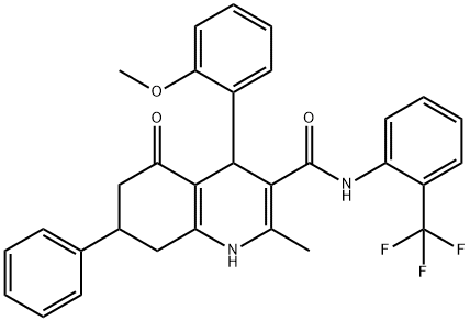 4-(2-methoxyphenyl)-2-methyl-5-oxo-7-phenyl-N-[2-(trifluoromethyl)phenyl]-1,4,5,6,7,8-hexahydro-3-quinolinecarboxamide Struktur