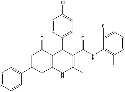 4-(4-chlorophenyl)-N-(2,6-difluorophenyl)-2-methyl-5-oxo-7-phenyl-1,4,5,6,7,8-hexahydro-3-quinolinecarboxamide Struktur