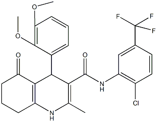 N-[2-chloro-5-(trifluoromethyl)phenyl]-4-(2,3-dimethoxyphenyl)-2-methyl-5-oxo-1,4,5,6,7,8-hexahydro-3-quinolinecarboxamide Struktur