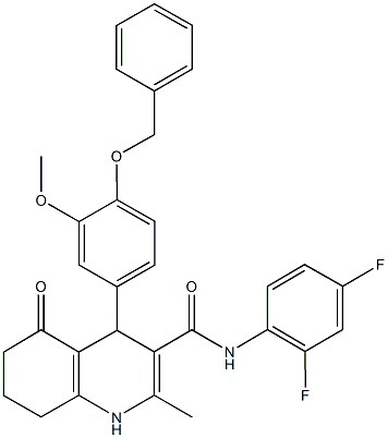 4-[4-(benzyloxy)-3-methoxyphenyl]-N-(2,4-difluorophenyl)-2-methyl-5-oxo-1,4,5,6,7,8-hexahydro-3-quinolinecarboxamide Struktur