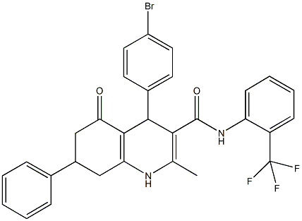 4-(4-bromophenyl)-2-methyl-5-oxo-7-phenyl-N-[2-(trifluoromethyl)phenyl]-1,4,5,6,7,8-hexahydro-3-quinolinecarboxamide Struktur