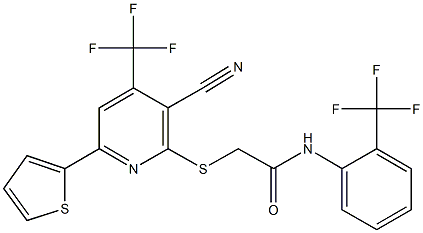 2-{[3-cyano-6-(2-thienyl)-4-(trifluoromethyl)-2-pyridinyl]sulfanyl}-N-[2-(trifluoromethyl)phenyl]acetamide Struktur