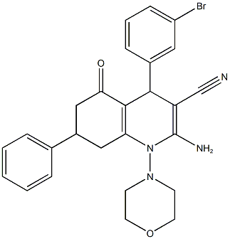 2-amino-4-(3-bromophenyl)-1-(4-morpholinyl)-5-oxo-7-phenyl-1,4,5,6,7,8-hexahydro-3-quinolinecarbonitrile Struktur