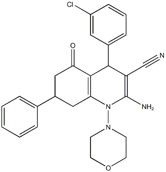 2-amino-4-(3-chlorophenyl)-1-(4-morpholinyl)-5-oxo-7-phenyl-1,4,5,6,7,8-hexahydro-3-quinolinecarbonitrile Struktur