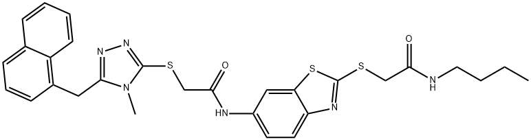 N-(2-{[2-(butylamino)-2-oxoethyl]sulfanyl}-1,3-benzothiazol-6-yl)-2-{[4-methyl-5-(1-naphthylmethyl)-4H-1,2,4-triazol-3-yl]sulfanyl}acetamide Struktur