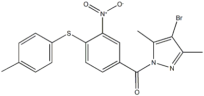 4-bromo-1-{3-nitro-4-[(4-methylphenyl)sulfanyl]benzoyl}-3,5-dimethyl-1H-pyrazole Struktur