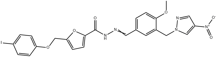 N'-[3-({4-nitro-1H-pyrazol-1-yl}methyl)-4-methoxybenzylidene]-5-[(4-iodophenoxy)methyl]-2-furohydrazide Struktur