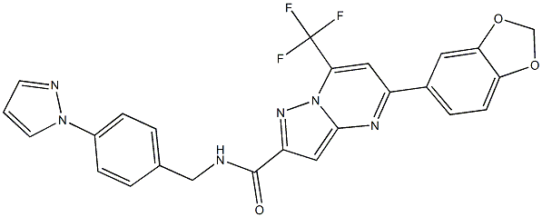 5-(1,3-benzodioxol-5-yl)-N-[4-(1H-pyrazol-1-yl)benzyl]-7-(trifluoromethyl)pyrazolo[1,5-a]pyrimidine-2-carboxamide Struktur