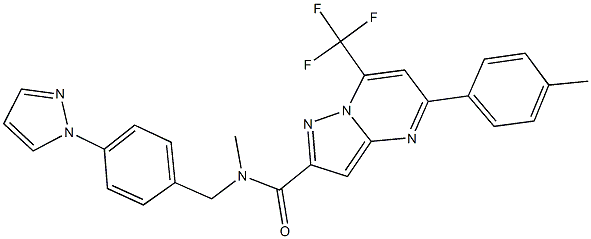 N-methyl-5-(4-methylphenyl)-N-[4-(1H-pyrazol-1-yl)benzyl]-7-(trifluoromethyl)pyrazolo[1,5-a]pyrimidine-2-carboxamide Struktur