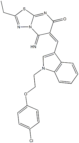 6-({1-[2-(4-chlorophenoxy)ethyl]-1H-indol-3-yl}methylene)-2-ethyl-5-imino-5,6-dihydro-7H-[1,3,4]thiadiazolo[3,2-a]pyrimidin-7-one Struktur