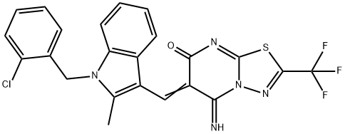 6-{[1-(2-chlorobenzyl)-2-methyl-1H-indol-3-yl]methylene}-5-imino-2-(trifluoromethyl)-5,6-dihydro-7H-[1,3,4]thiadiazolo[3,2-a]pyrimidin-7-one Struktur