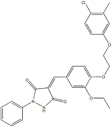 4-{4-[2-(4-chloro-3-methylphenoxy)ethoxy]-3-ethoxybenzylidene}-1-phenyl-3,5-pyrazolidinedione Struktur