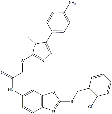 2-{[5-(4-aminophenyl)-4-methyl-4H-1,2,4-triazol-3-yl]sulfanyl}-N-{2-[(2-chlorobenzyl)sulfanyl]-1,3-benzothiazol-6-yl}acetamide Struktur