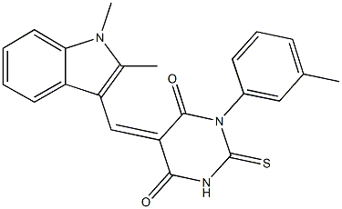 5-[(1,2-dimethyl-1H-indol-3-yl)methylene]-1-(3-methylphenyl)-2-thioxodihydro-4,6(1H,5H)-pyrimidinedione Struktur