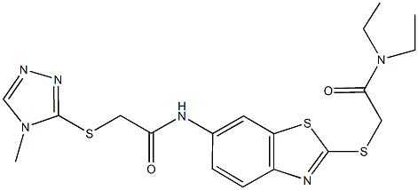 N-(2-{[2-(diethylamino)-2-oxoethyl]sulfanyl}-1,3-benzothiazol-6-yl)-2-[(4-methyl-4H-1,2,4-triazol-3-yl)sulfanyl]acetamide Struktur