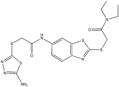 2-[(5-amino-1,3,4-thiadiazol-2-yl)sulfanyl]-N-(2-{[2-(diethylamino)-2-oxoethyl]sulfanyl}-1,3-benzothiazol-6-yl)acetamide Struktur