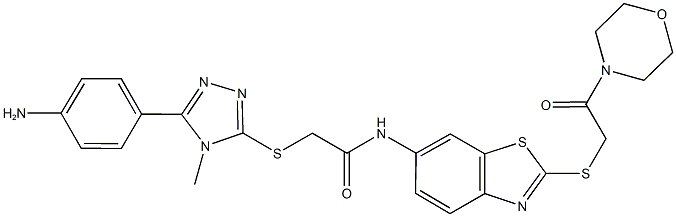 2-{[5-(4-aminophenyl)-4-methyl-4H-1,2,4-triazol-3-yl]sulfanyl}-N-{2-[(2-morpholin-4-yl-2-oxoethyl)sulfanyl]-1,3-benzothiazol-6-yl}acetamide Struktur