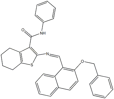 2-({[2-(benzyloxy)-1-naphthyl]methylene}amino)-N-phenyl-4,5,6,7-tetrahydro-1-benzothiophene-3-carboxamide Struktur