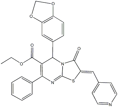 ethyl 5-(1,3-benzodioxol-5-yl)-3-oxo-7-phenyl-2-(4-pyridinylmethylene)-2,3-dihydro-5H-[1,3]thiazolo[3,2-a]pyrimidine-6-carboxylate Struktur