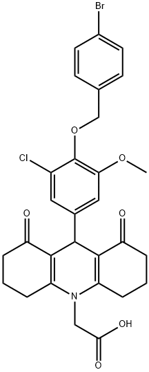 (9-{4-[(4-bromobenzyl)oxy]-3-chloro-5-methoxyphenyl}-1,8-dioxo-2,3,4,5,6,7,8,9-octahydro-10(1H)-acridinyl)acetic acid Struktur