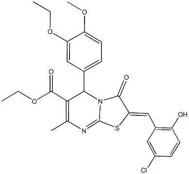 ethyl 2-(5-chloro-2-hydroxybenzylidene)-5-(3-ethoxy-4-methoxyphenyl)-7-methyl-3-oxo-2,3-dihydro-5H-[1,3]thiazolo[3,2-a]pyrimidine-6-carboxylate Struktur