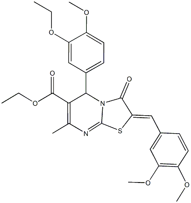 ethyl 2-(3,4-dimethoxybenzylidene)-5-(3-ethoxy-4-methoxyphenyl)-7-methyl-3-oxo-2,3-dihydro-5H-[1,3]thiazolo[3,2-a]pyrimidine-6-carboxylate Struktur