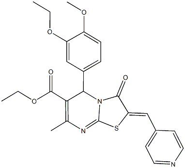 ethyl 5-(3-ethoxy-4-methoxyphenyl)-7-methyl-3-oxo-2-(4-pyridinylmethylene)-2,3-dihydro-5H-[1,3]thiazolo[3,2-a]pyrimidine-6-carboxylate Struktur