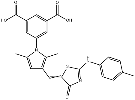 5-[2,5-dimethyl-3-({2-[(4-methylphenyl)imino]-4-oxo-1,3-thiazolidin-5-ylidene}methyl)-1H-pyrrol-1-yl]isophthalic acid Struktur