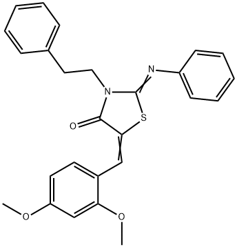 5-(2,4-dimethoxybenzylidene)-3-(2-phenylethyl)-2-(phenylimino)-1,3-thiazolidin-4-one Struktur