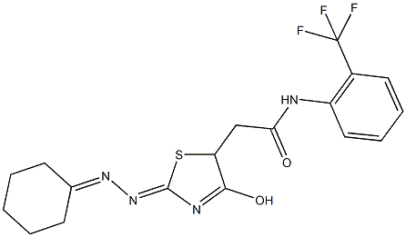 2-[2-(cyclohexylidenehydrazono)-4-hydroxy-2,5-dihydro-1,3-thiazol-5-yl]-N-[2-(trifluoromethyl)phenyl]acetamide Struktur