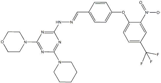 4-[2-nitro-4-(trifluoromethyl)phenoxy]benzaldehyde [4-(4-morpholinyl)-6-(1-piperidinyl)-1,3,5-triazin-2-yl]hydrazone Struktur