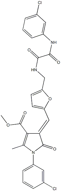 methyl 4-{[5-({[(3-chloroanilino)(oxo)acetyl]amino}methyl)-2-furyl]methylene}-1-(3-chlorophenyl)-2-methyl-5-oxo-4,5-dihydro-1H-pyrrole-3-carboxylate Struktur