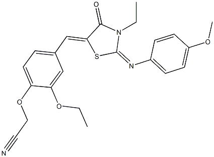 [2-ethoxy-4-({3-ethyl-2-[(4-methoxyphenyl)imino]-4-oxo-1,3-thiazolidin-5-ylidene}methyl)phenoxy]acetonitrile Struktur