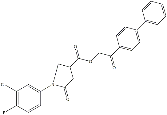 2-[1,1'-biphenyl]-4-yl-2-oxoethyl 1-(3-chloro-4-fluorophenyl)-5-oxo-3-pyrrolidinecarboxylate Struktur