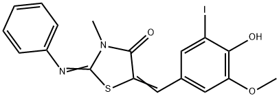 5-(4-hydroxy-3-iodo-5-methoxybenzylidene)-3-methyl-2-(phenylimino)-1,3-thiazolidin-4-one Struktur